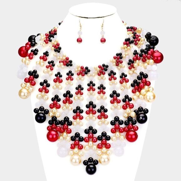 Pearl Bubble Red Black Cream Collar Statement Neck - Picture 1 of 7